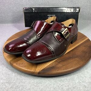 Giorgio Venturi Men 13 Loafer Shoes Monk Buckle Burgundy Red Leather Square‎ Toe